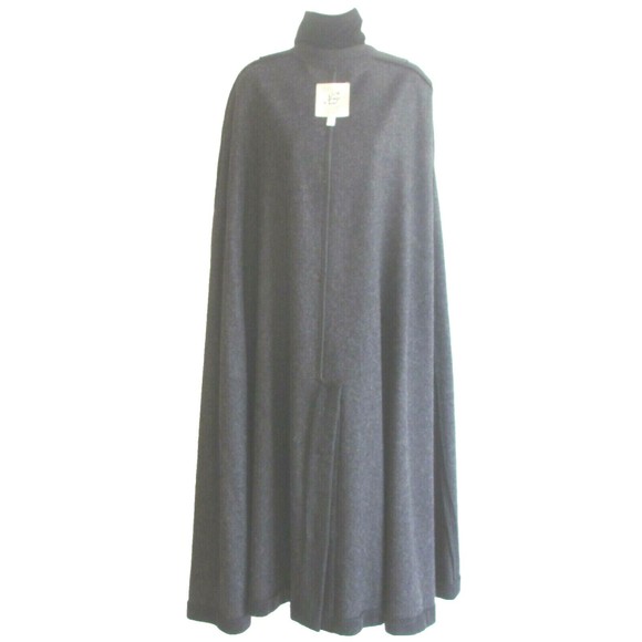 Designer Dario Italy Grey/Black Velvet Collar 100% Wool Long Cape Size M/L - Picture 9 of 11